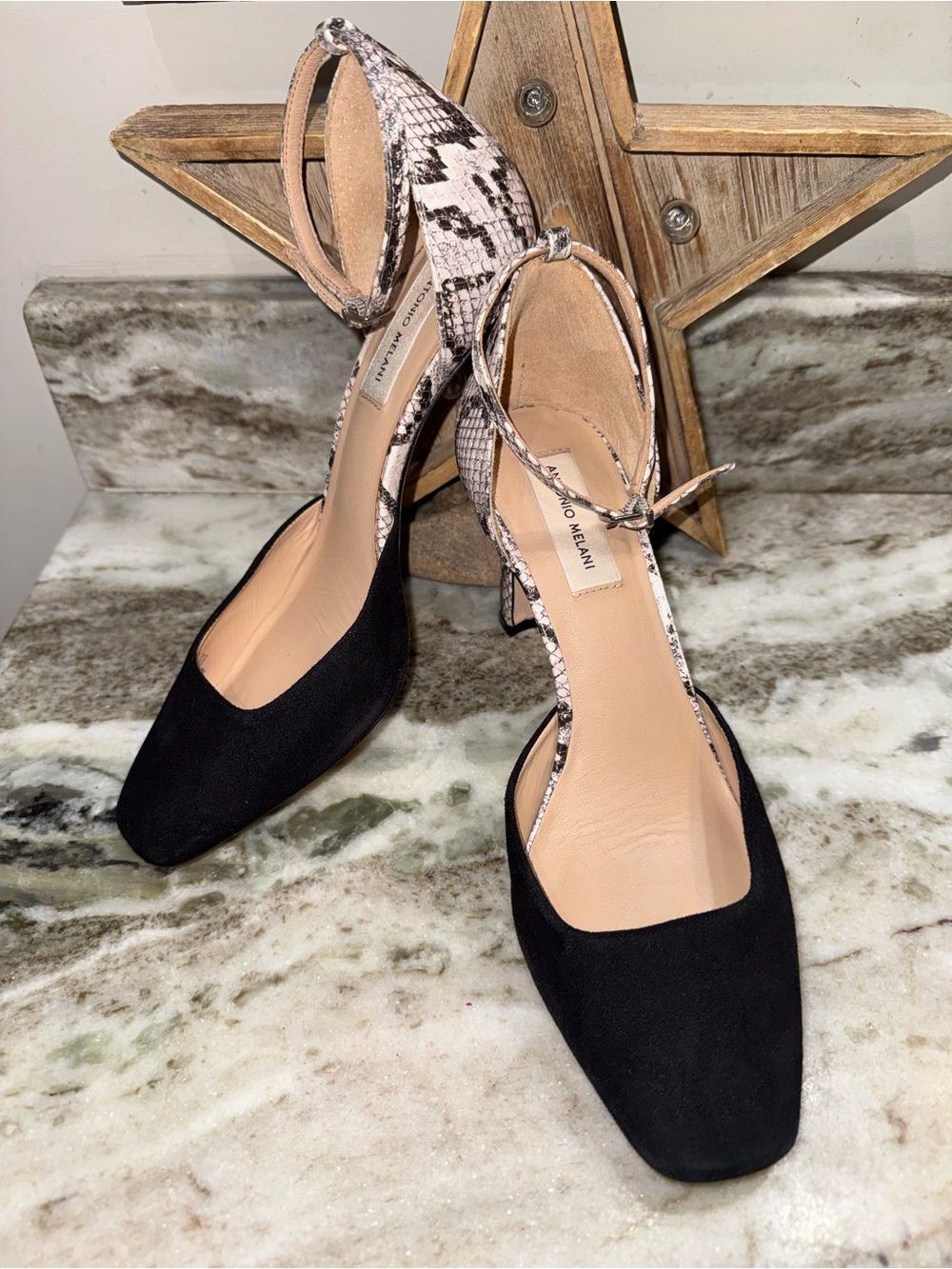 Vince Camuto Lyla Snakeskin Ankle Strap Heels 10